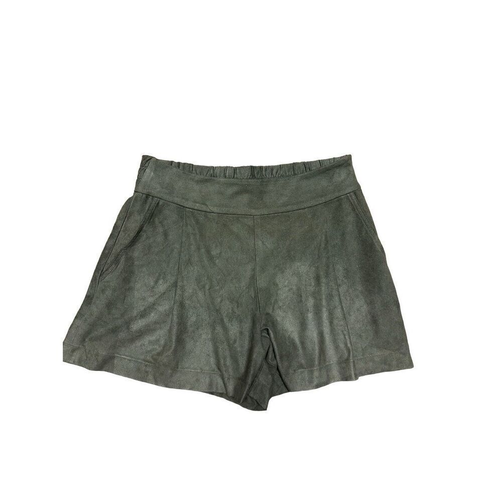 1.STATE Women's High‎ Waist Shorts Vegan Faux Suede Pleated Olive Earth Sz S